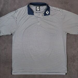 FootJoy Polo Shirt Mens XL Navy Blue White Striped Lisle Golf ProDry Performance